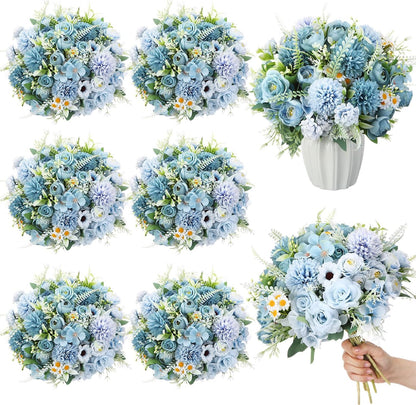 6 Pcs Bundles Artificial Bouquet Flowers Artificial Peonies Faux Roses Hydrangea Flowers Bouquet for Wedding Table Centerpiece Floral Vase Decor (Light Purple,Dark Purple)