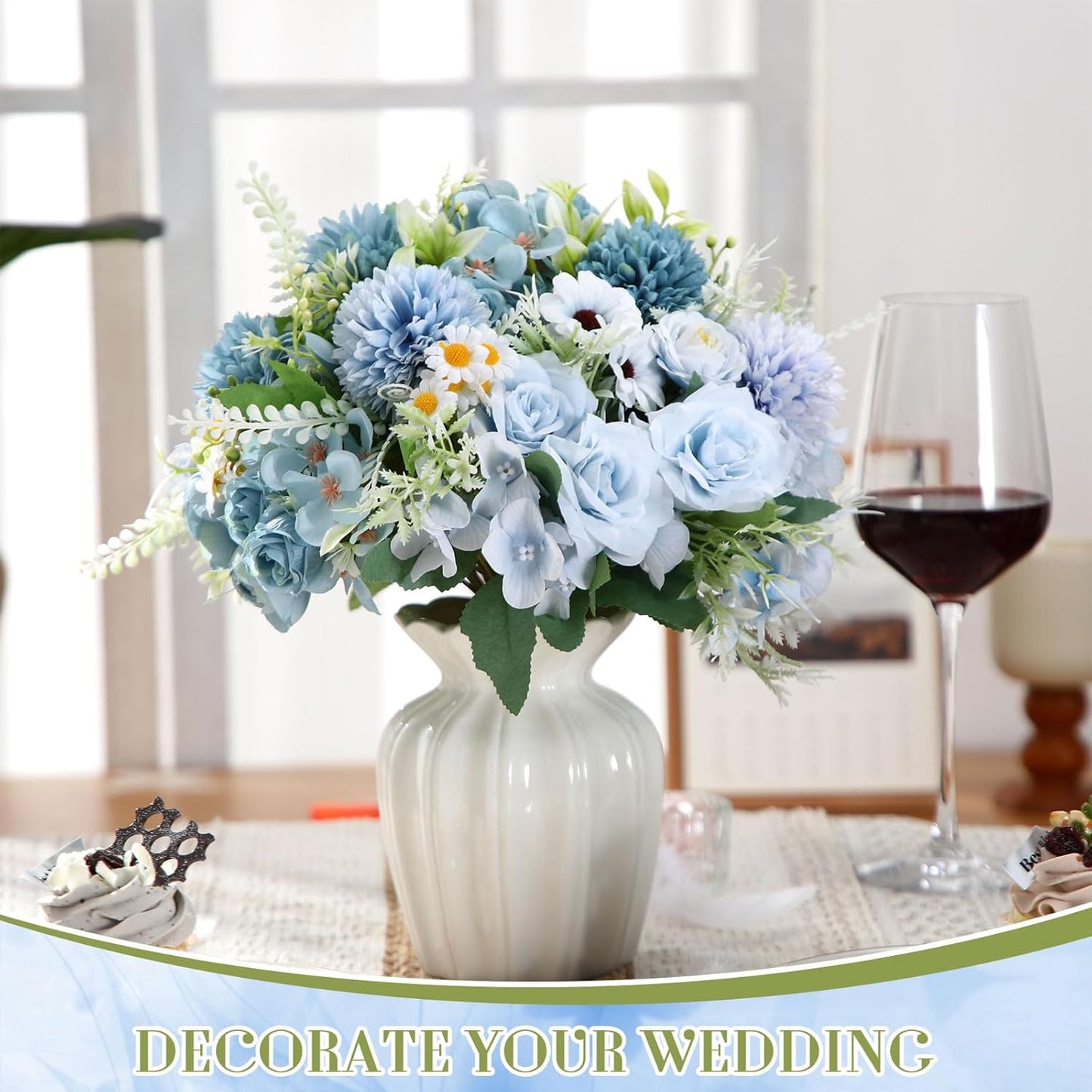 6 Pcs Bundles Artificial Bouquet Flowers Artificial Peonies Faux Roses Hydrangea Flowers Bouquet for Wedding Table Centerpiece Floral Vase Decor (Light Purple,Dark Purple)