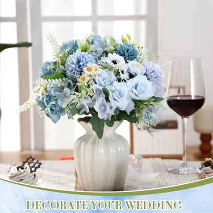 6 Pcs Bundles Artificial Bouquet Flowers Artificial Peonies Faux Roses Hydrangea Flowers Bouquet for Wedding Table Centerpiece Floral Vase Decor (Light Purple,Dark Purple)