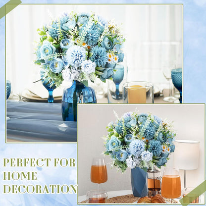 6 Pcs Bundles Artificial Bouquet Flowers Artificial Peonies Faux Roses Hydrangea Flowers Bouquet for Wedding Table Centerpiece Floral Vase Decor (Light Purple,Dark Purple)