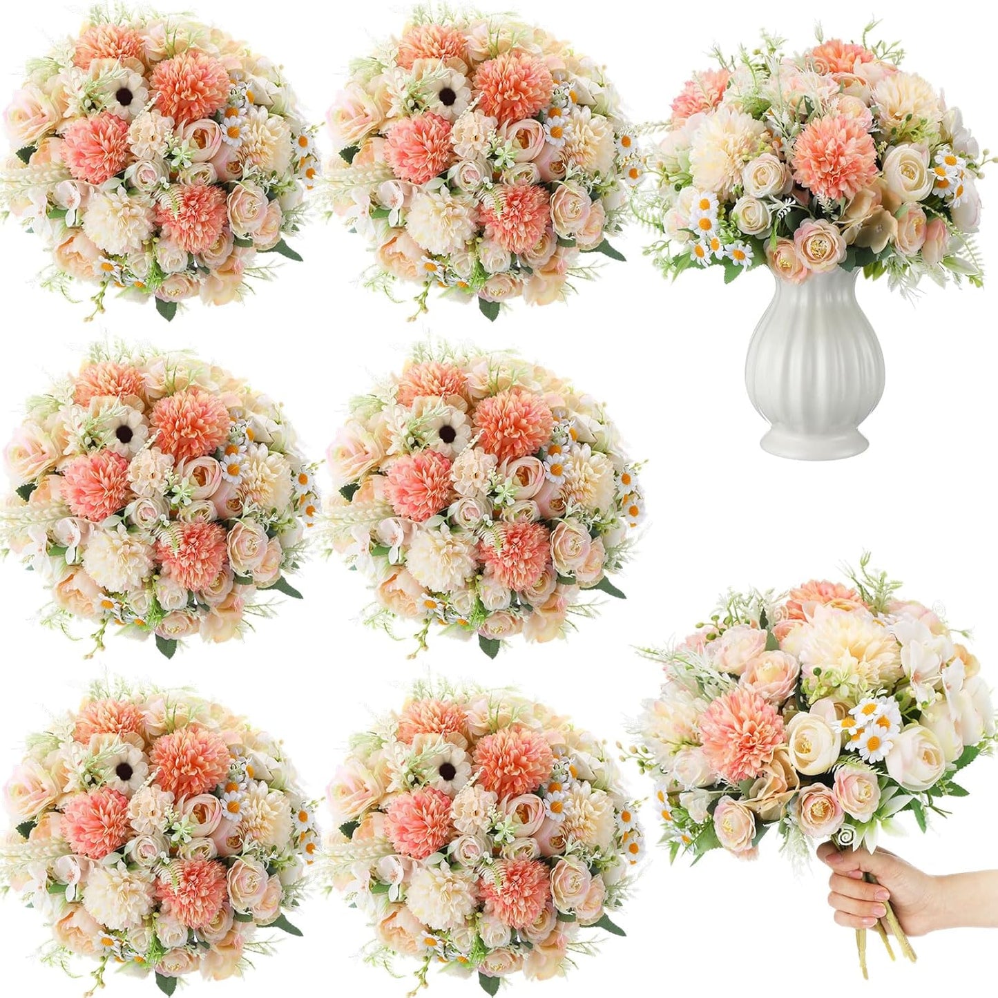 6 Pcs Bundles Artificial Bouquet Flowers Artificial Peonies Faux Roses Hydrangea Flowers Bouquet for Wedding Table Centerpiece Floral Vase Decor (Light Purple,Dark Purple)