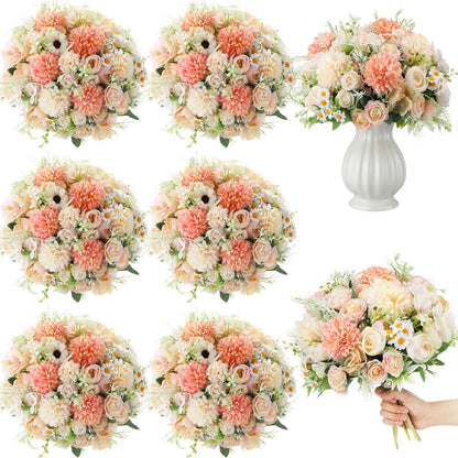6 Pcs Bundles Artificial Bouquet Flowers Artificial Peonies Faux Roses Hydrangea Flowers Bouquet for Wedding Table Centerpiece Floral Vase Decor (Light Purple,Dark Purple)