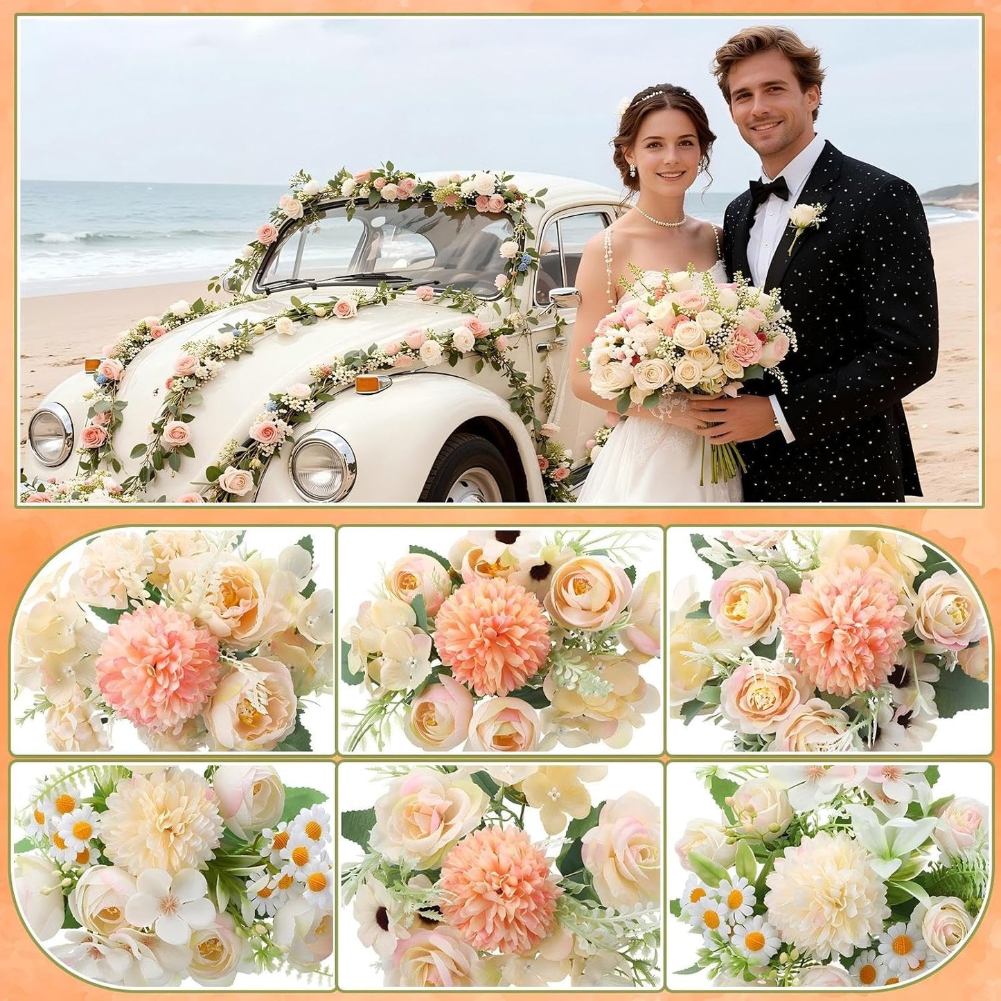 6 Pcs Bundles Artificial Bouquet Flowers Artificial Peonies Faux Roses Hydrangea Flowers Bouquet for Wedding Table Centerpiece Floral Vase Decor (Light Purple,Dark Purple)
