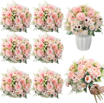 6 Pcs Bundles Artificial Bouquet Flowers Artificial Peonies Faux Roses Hydrangea Flowers Bouquet for Wedding Table Centerpiece Floral Vase Decor (Light Purple,Dark Purple)