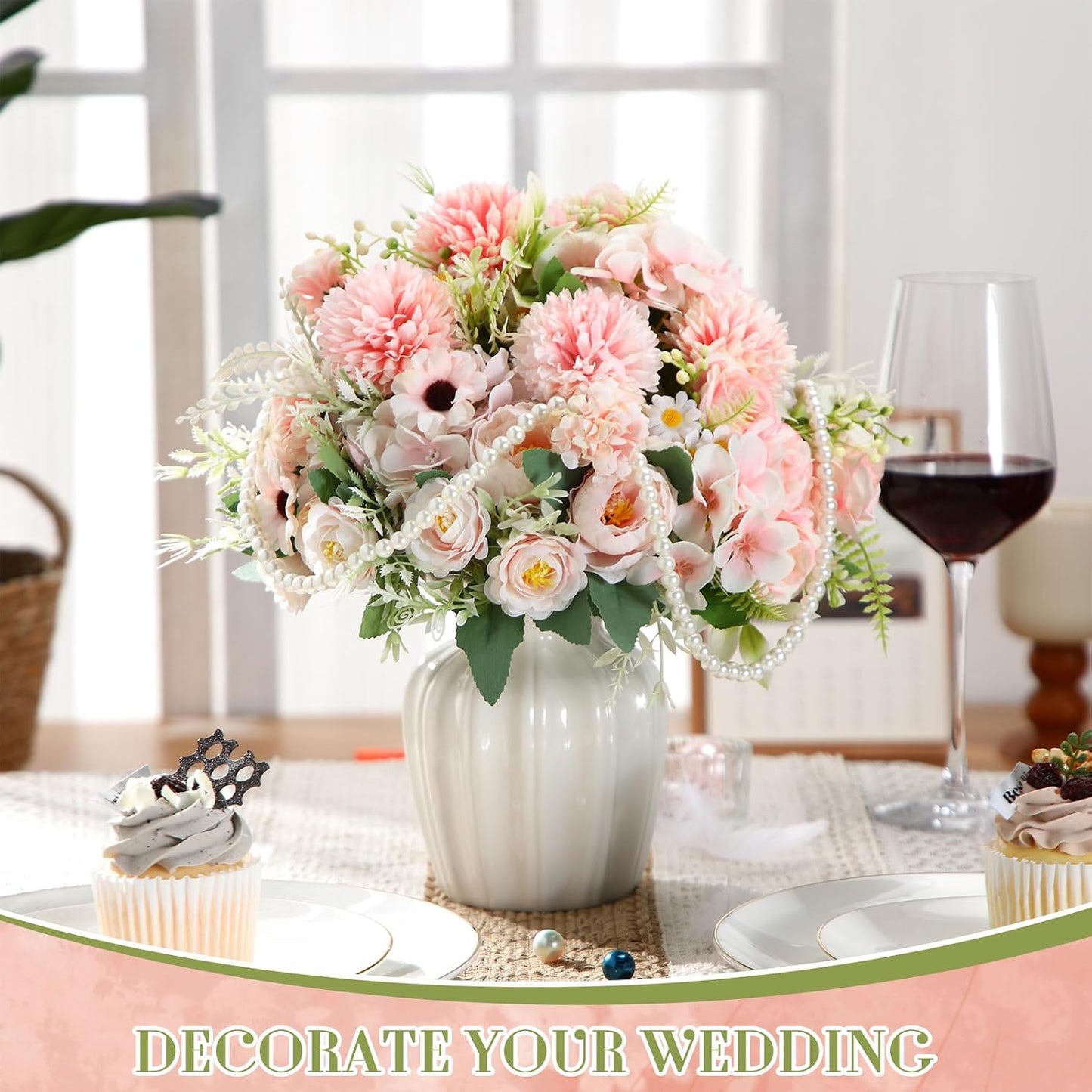 6 Pcs Bundles Artificial Bouquet Flowers Artificial Peonies Faux Roses Hydrangea Flowers Bouquet for Wedding Table Centerpiece Floral Vase Decor (Light Purple,Dark Purple)