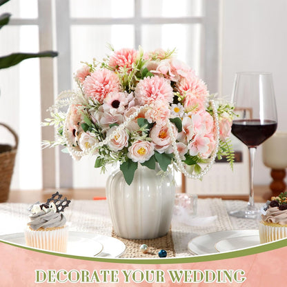 6 Pcs Bundles Artificial Bouquet Flowers Artificial Peonies Faux Roses Hydrangea Flowers Bouquet for Wedding Table Centerpiece Floral Vase Decor (Light Purple,Dark Purple)