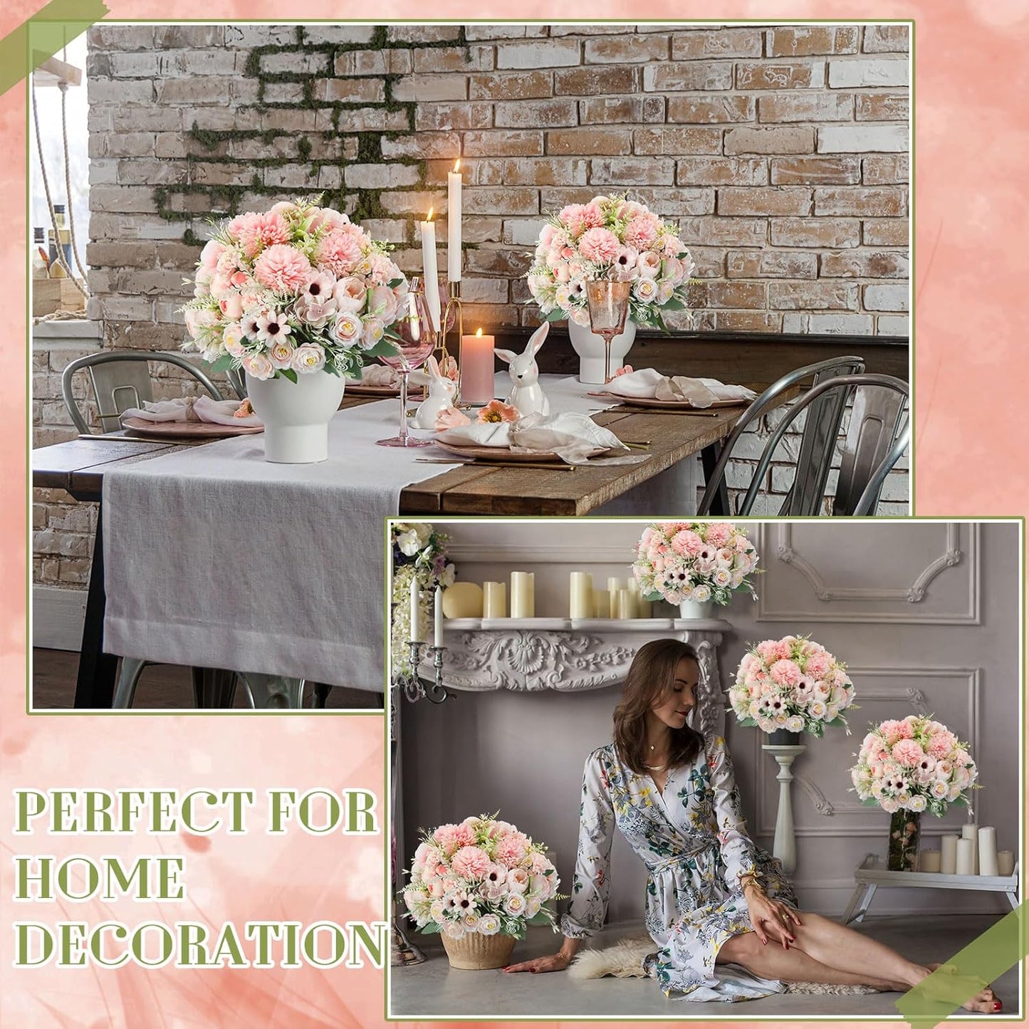 6 Pcs Bundles Artificial Bouquet Flowers Artificial Peonies Faux Roses Hydrangea Flowers Bouquet for Wedding Table Centerpiece Floral Vase Decor (Light Purple,Dark Purple)