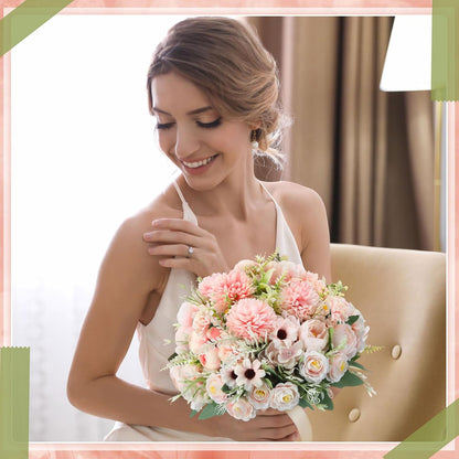6 Pcs Bundles Artificial Bouquet Flowers Artificial Peonies Faux Roses Hydrangea Flowers Bouquet for Wedding Table Centerpiece Floral Vase Decor (Light Purple,Dark Purple)