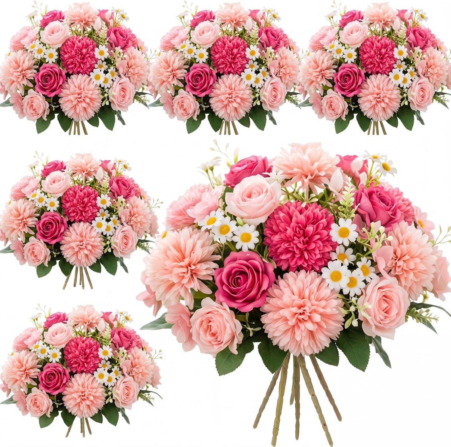 6 Pcs Bundles Artificial Bouquet Flowers Artificial Peonies Faux Roses Hydrangea Flowers Bouquet for Wedding Table Centerpiece Floral Vase Decor (Light Purple,Dark Purple)