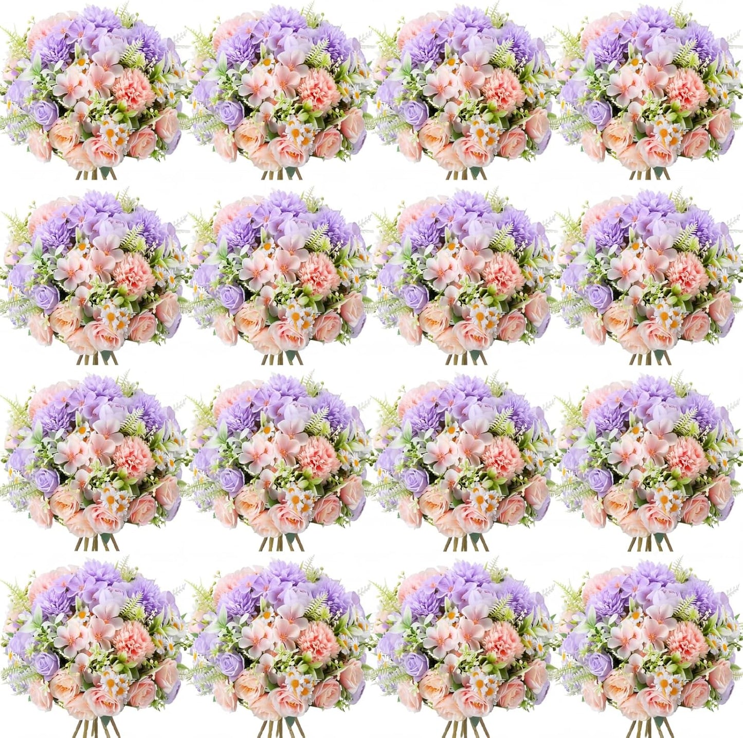6 Pcs Bundles Artificial Bouquet Flowers Artificial Peonies Faux Roses Hydrangea Flowers Bouquet for Wedding Table Centerpiece Floral Vase Decor (Light Purple,Dark Purple)