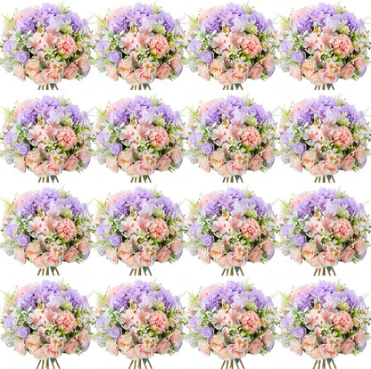 6 Pcs Bundles Artificial Bouquet Flowers Artificial Peonies Faux Roses Hydrangea Flowers Bouquet for Wedding Table Centerpiece Floral Vase Decor (Light Purple,Dark Purple)