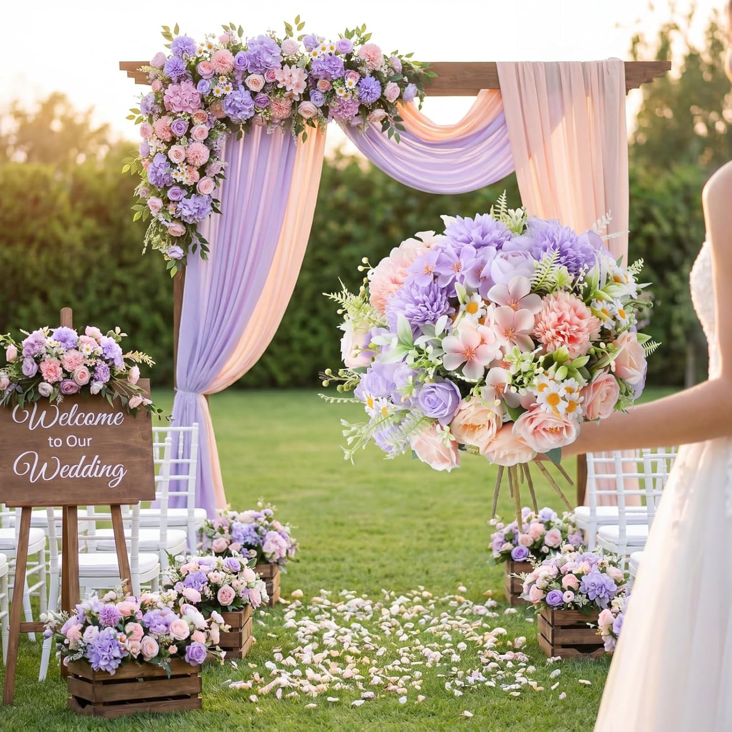 6 Pcs Bundles Artificial Bouquet Flowers Artificial Peonies Faux Roses Hydrangea Flowers Bouquet for Wedding Table Centerpiece Floral Vase Decor (Light Purple,Dark Purple)