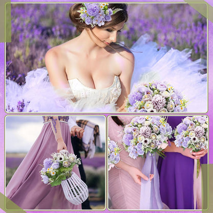 6 Pcs Bundles Artificial Bouquet Flowers Artificial Peonies Faux Roses Hydrangea Flowers Bouquet for Wedding Table Centerpiece Floral Vase Decor (Light Purple,Dark Purple)
