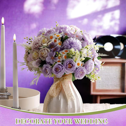 6 Pcs Bundles Artificial Bouquet Flowers Artificial Peonies Faux Roses Hydrangea Flowers Bouquet for Wedding Table Centerpiece Floral Vase Decor (Light Purple,Dark Purple)