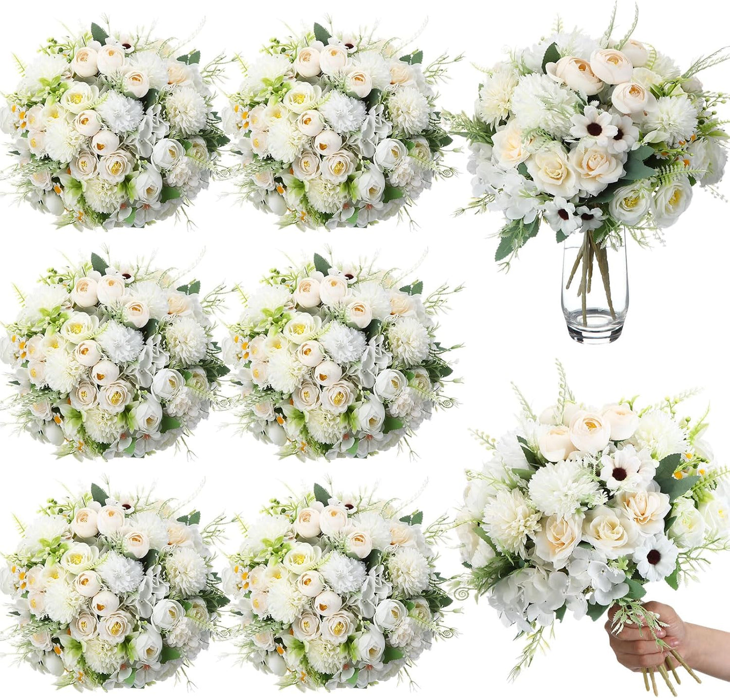 6 Pcs Bundles Artificial Bouquet Flowers Artificial Peonies Faux Roses Hydrangea Flowers Bouquet for Wedding Table Centerpiece Floral Vase Decor (Light Purple,Dark Purple)