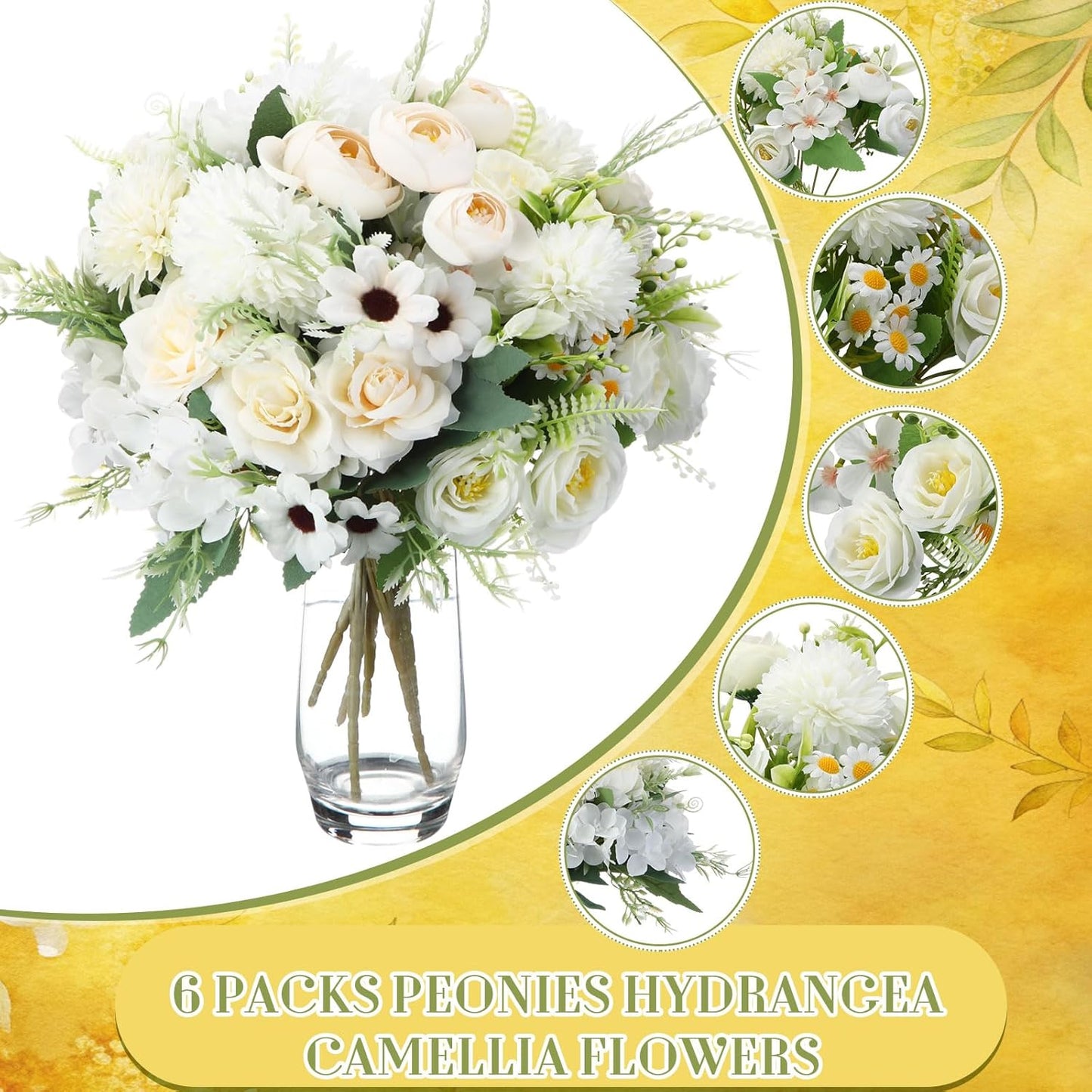 6 Pcs Bundles Artificial Bouquet Flowers Artificial Peonies Faux Roses Hydrangea Flowers Bouquet for Wedding Table Centerpiece Floral Vase Decor (Light Purple,Dark Purple)
