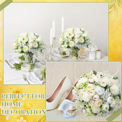 6 Pcs Bundles Artificial Bouquet Flowers Artificial Peonies Faux Roses Hydrangea Flowers Bouquet for Wedding Table Centerpiece Floral Vase Decor (Light Purple,Dark Purple)
