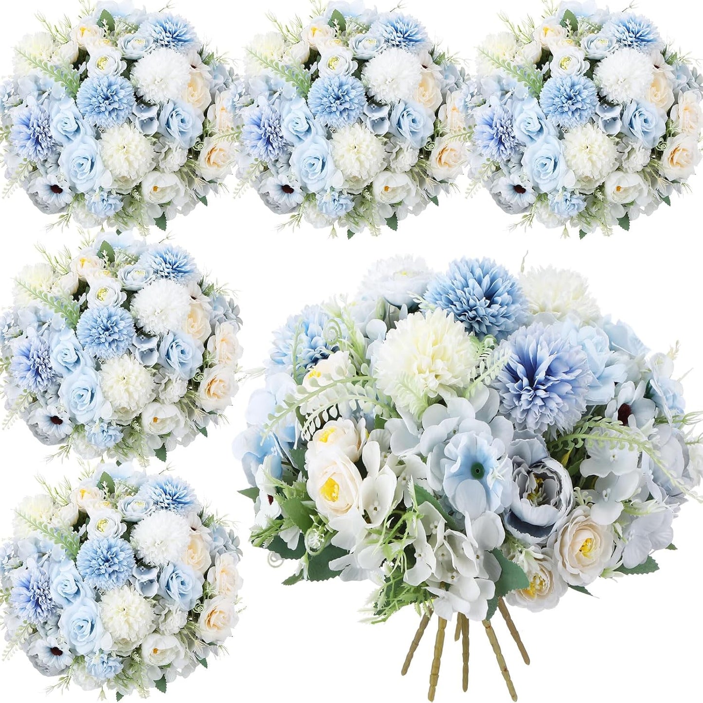 6 Pcs Bundles Artificial Bouquet Flowers Artificial Peonies Faux Roses Hydrangea Flowers Bouquet for Wedding Table Centerpiece Floral Vase Decor (Light Purple,Dark Purple)