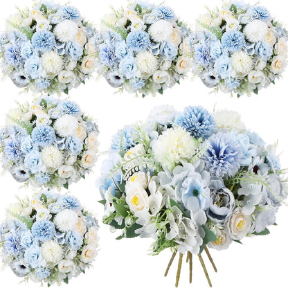 6 Pcs Bundles Artificial Bouquet Flowers Artificial Peonies Faux Roses Hydrangea Flowers Bouquet for Wedding Table Centerpiece Floral Vase Decor (Light Purple,Dark Purple)