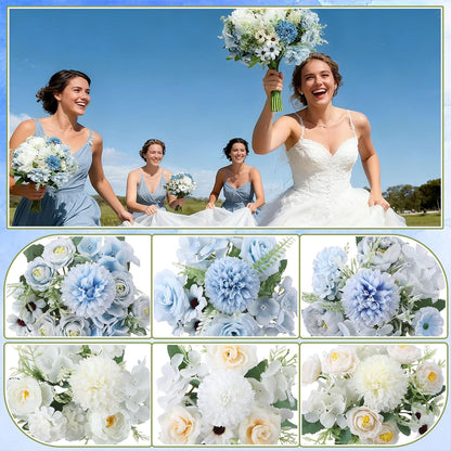 6 Pcs Bundles Artificial Bouquet Flowers Artificial Peonies Faux Roses Hydrangea Flowers Bouquet for Wedding Table Centerpiece Floral Vase Decor (Light Purple,Dark Purple)