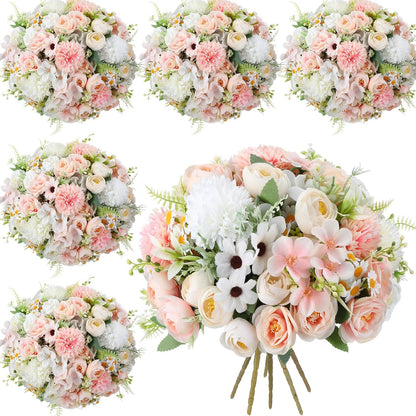 6 Pcs Bundles Artificial Bouquet Flowers Artificial Peonies Faux Roses Hydrangea Flowers Bouquet for Wedding Table Centerpiece Floral Vase Decor (Light Purple,Dark Purple)