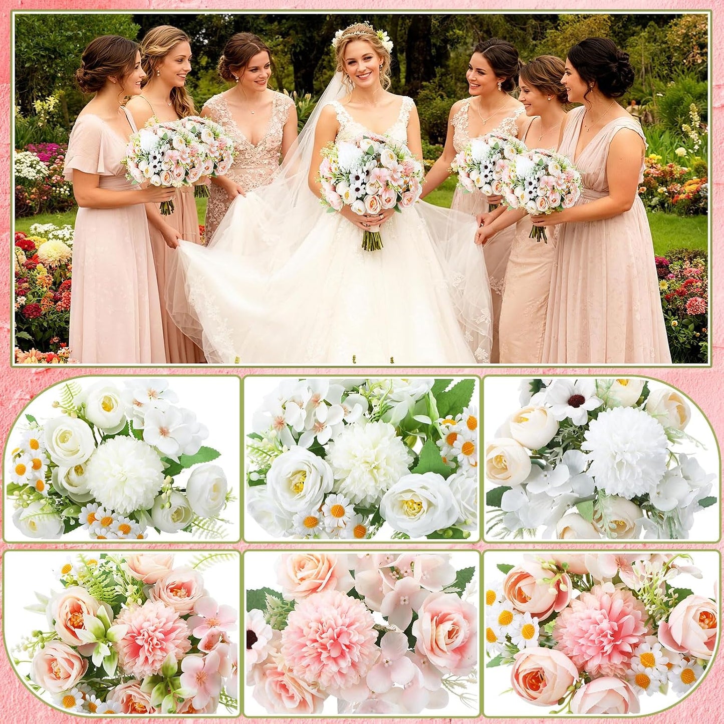6 Pcs Bundles Artificial Bouquet Flowers Artificial Peonies Faux Roses Hydrangea Flowers Bouquet for Wedding Table Centerpiece Floral Vase Decor (Light Purple,Dark Purple)