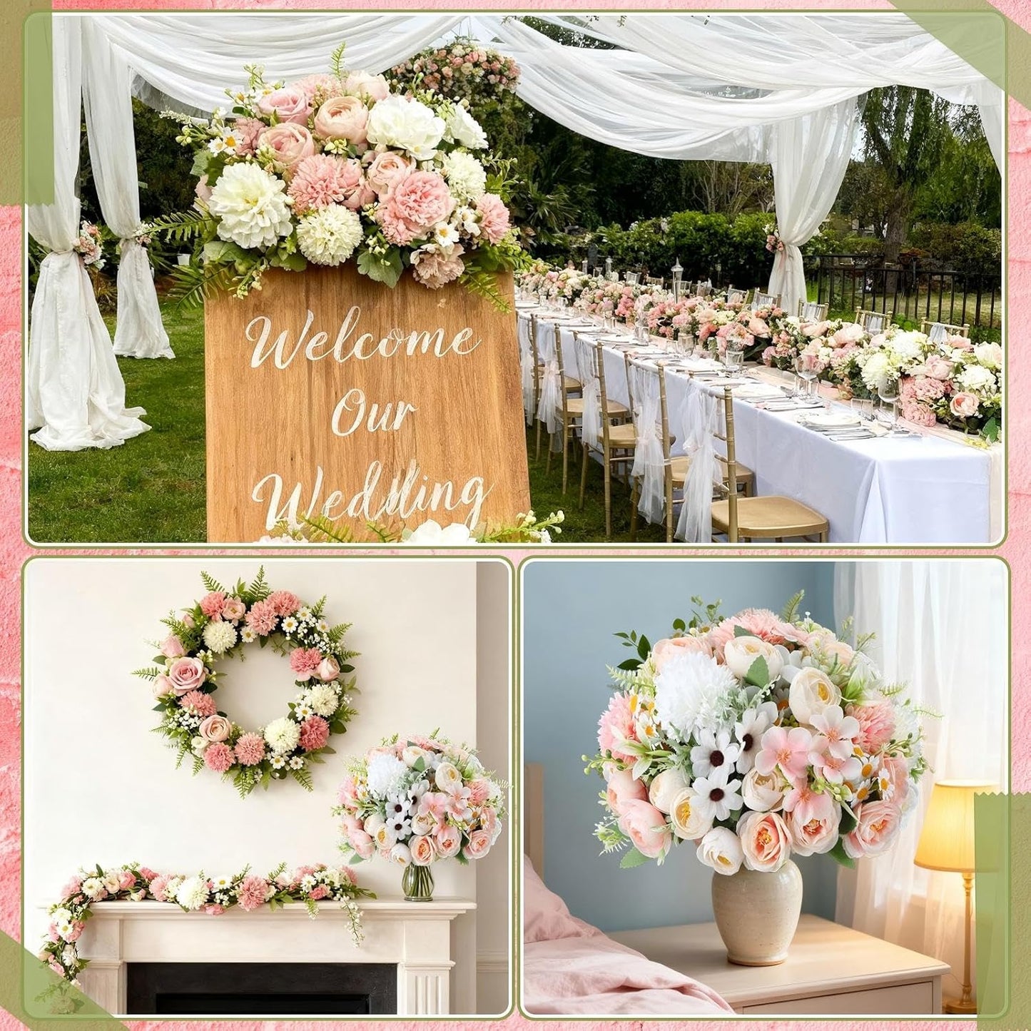6 Pcs Bundles Artificial Bouquet Flowers Artificial Peonies Faux Roses Hydrangea Flowers Bouquet for Wedding Table Centerpiece Floral Vase Decor (Light Purple,Dark Purple)