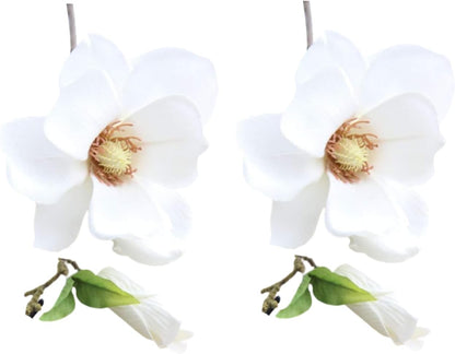 2Pcs White Artificial Magnolia Fake Silk Flower Single Floral Home Decor Living Room Bedroom Garden Party Wedding Decoration in Pots Vase for Desk Table, Artificial Flowers, Home Décor Products