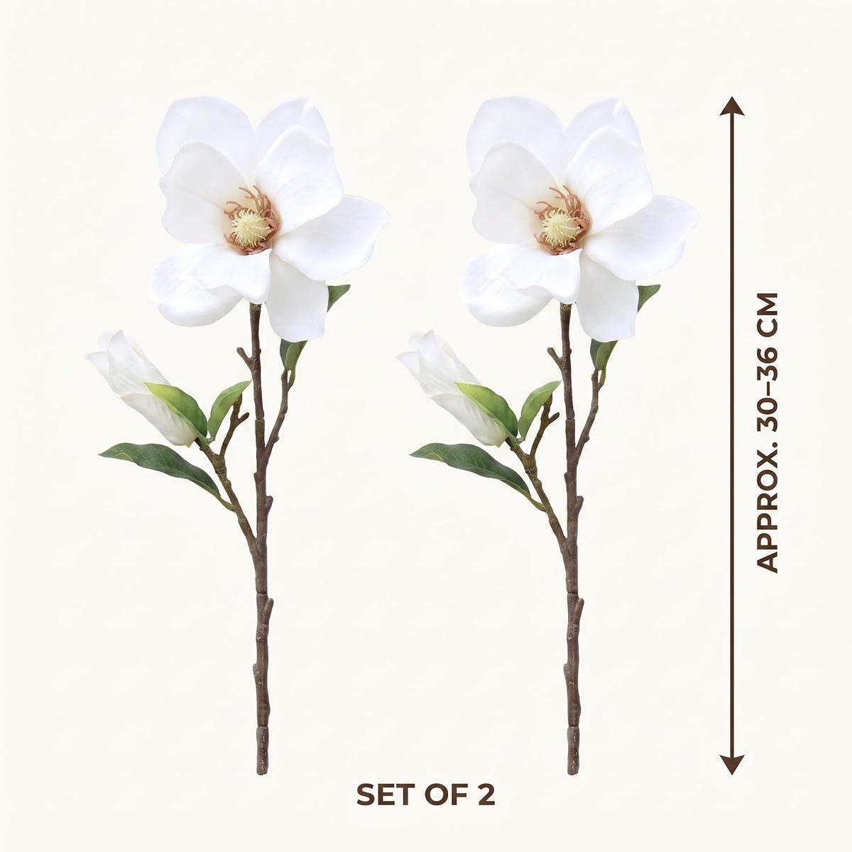 2Pcs White Artificial Magnolia Fake Silk Flower Single Floral Home Decor Living Room Bedroom Garden Party Wedding Decoration in Pots Vase for Desk Table, Artificial Flowers, Home Décor Products