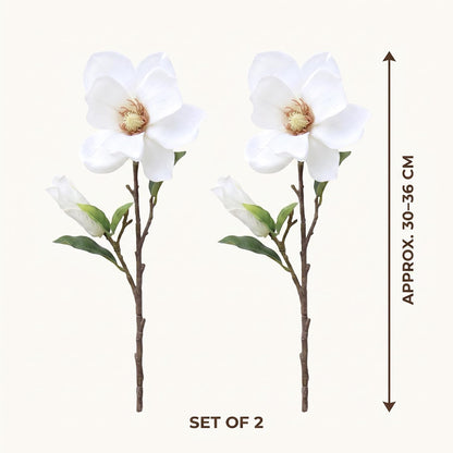 2Pcs White Artificial Magnolia Fake Silk Flower Single Floral Home Decor Living Room Bedroom Garden Party Wedding Decoration in Pots Vase for Desk Table, Artificial Flowers, Home Décor Products