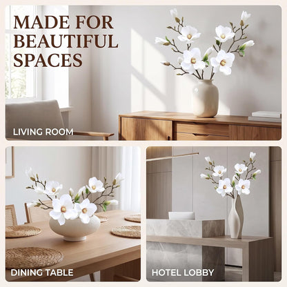 2Pcs White Artificial Magnolia Fake Silk Flower Single Floral Home Decor Living Room Bedroom Garden Party Wedding Decoration in Pots Vase for Desk Table, Artificial Flowers, Home Décor Products