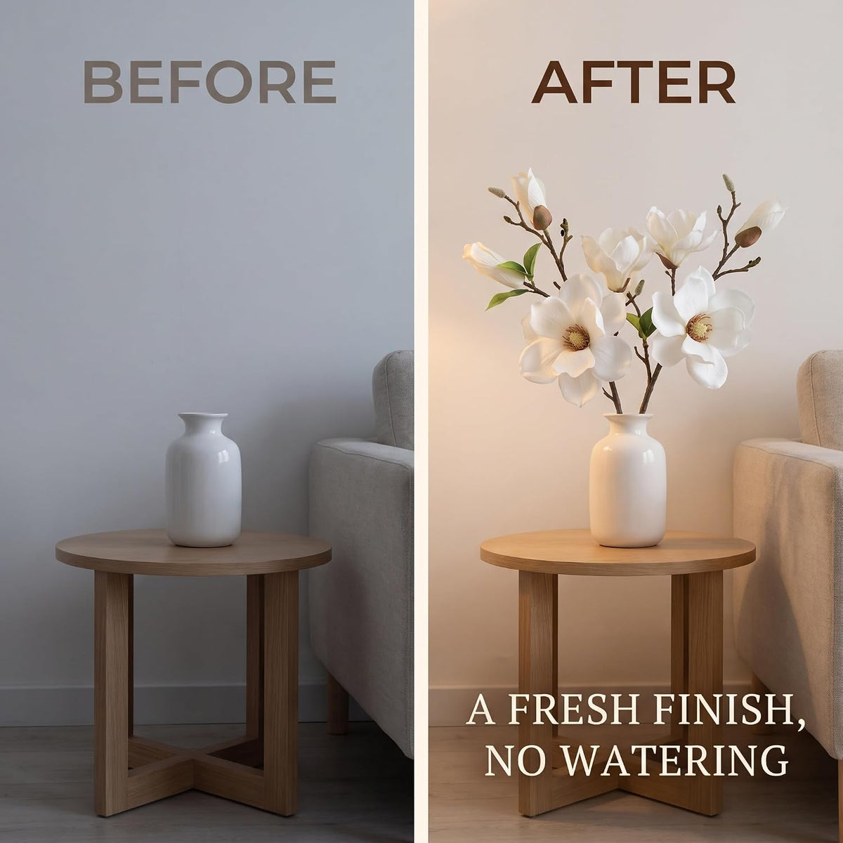 2Pcs White Artificial Magnolia Fake Silk Flower Single Floral Home Decor Living Room Bedroom Garden Party Wedding Decoration in Pots Vase for Desk Table, Artificial Flowers, Home Décor Products