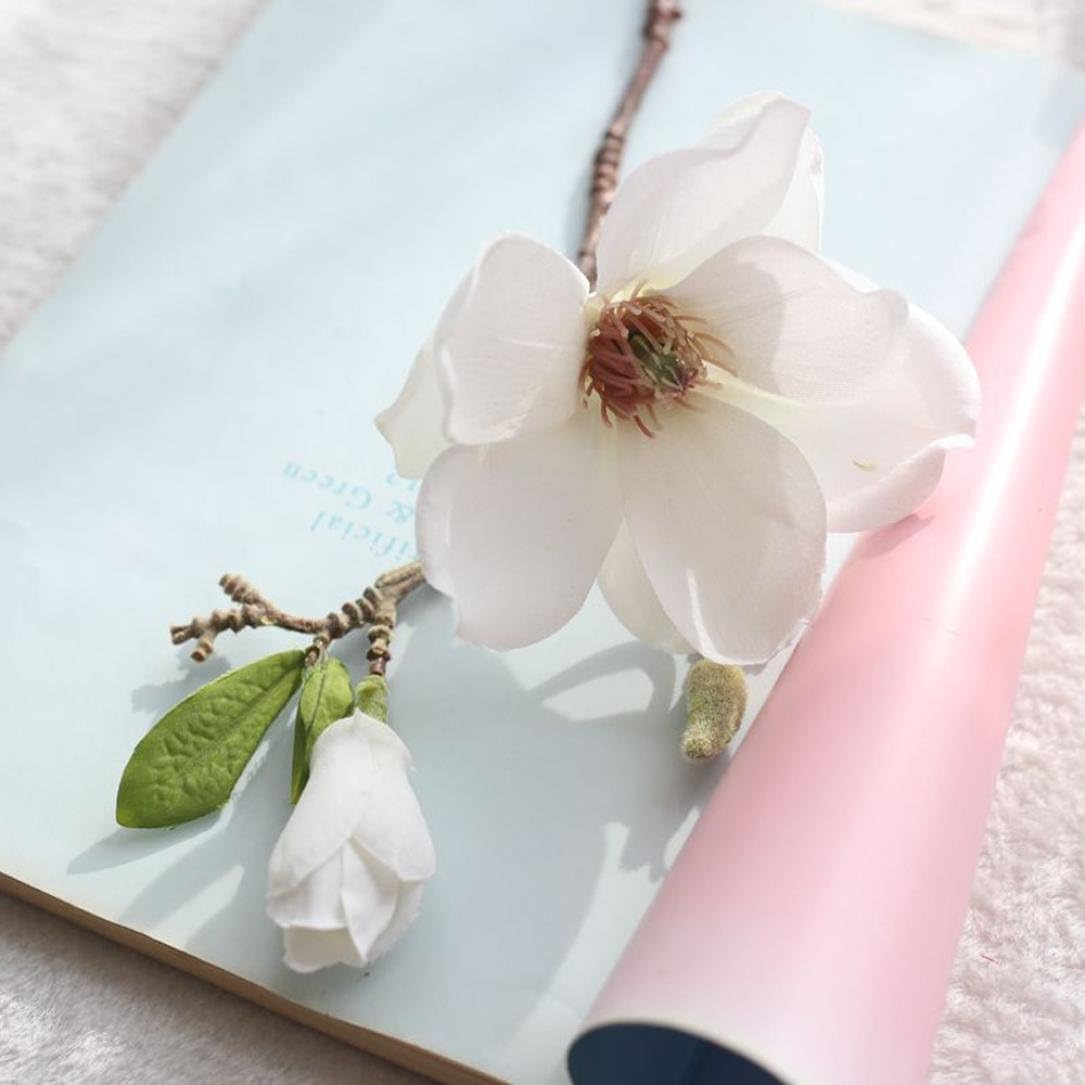 2Pcs White Artificial Magnolia Fake Silk Flower Single Floral Home Decor Living Room Bedroom Garden Party Wedding Decoration in Pots Vase for Desk Table, Artificial Flowers, Home Décor Products