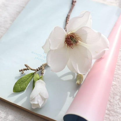 2Pcs White Artificial Magnolia Fake Silk Flower Single Floral Home Decor Living Room Bedroom Garden Party Wedding Decoration in Pots Vase for Desk Table, Artificial Flowers, Home Décor Products