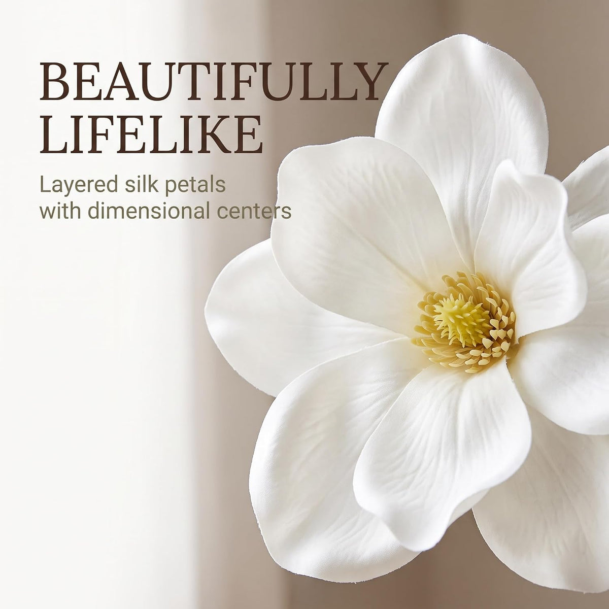 2Pcs White Artificial Magnolia Fake Silk Flower Single Floral Home Decor Living Room Bedroom Garden Party Wedding Decoration in Pots Vase for Desk Table, Artificial Flowers, Home Décor Products