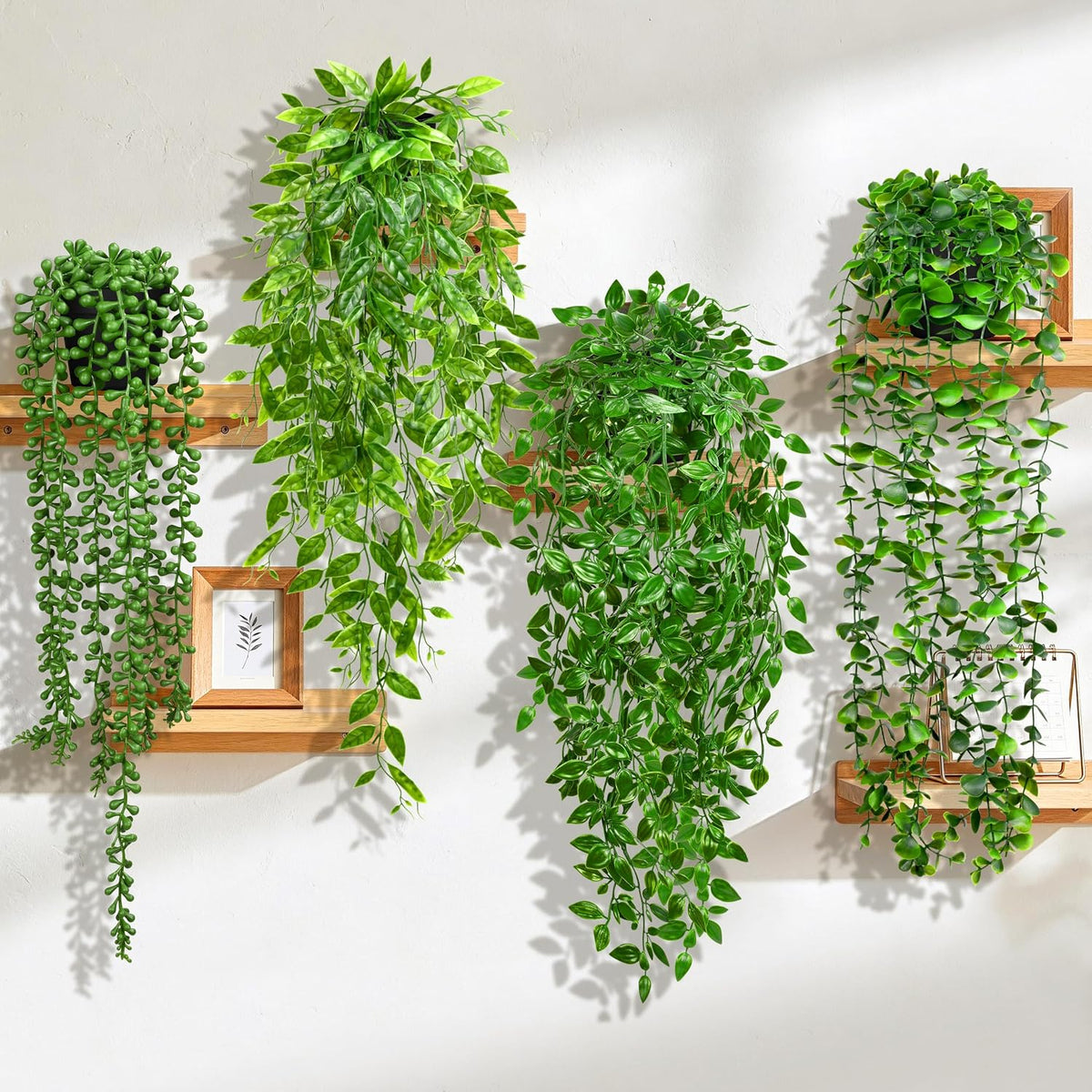 4Pcs Artificial Hanging Plants with Cascading Faux Vines