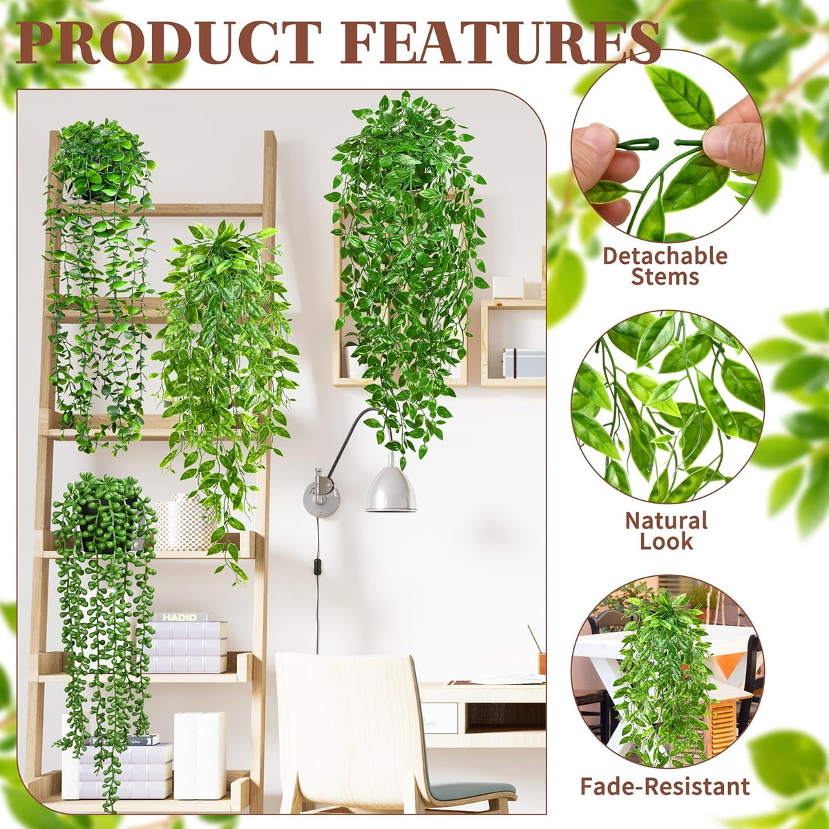 4Pcs Artificial Hanging Plants with Cascading Faux Vines