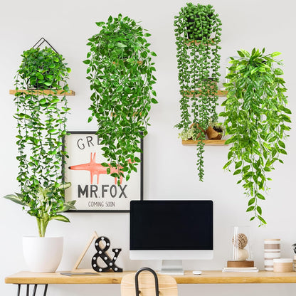 4Pcs Artificial Hanging Plants with Cascading Faux Vines