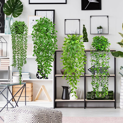 4Pcs Artificial Hanging Plants with Cascading Faux Vines