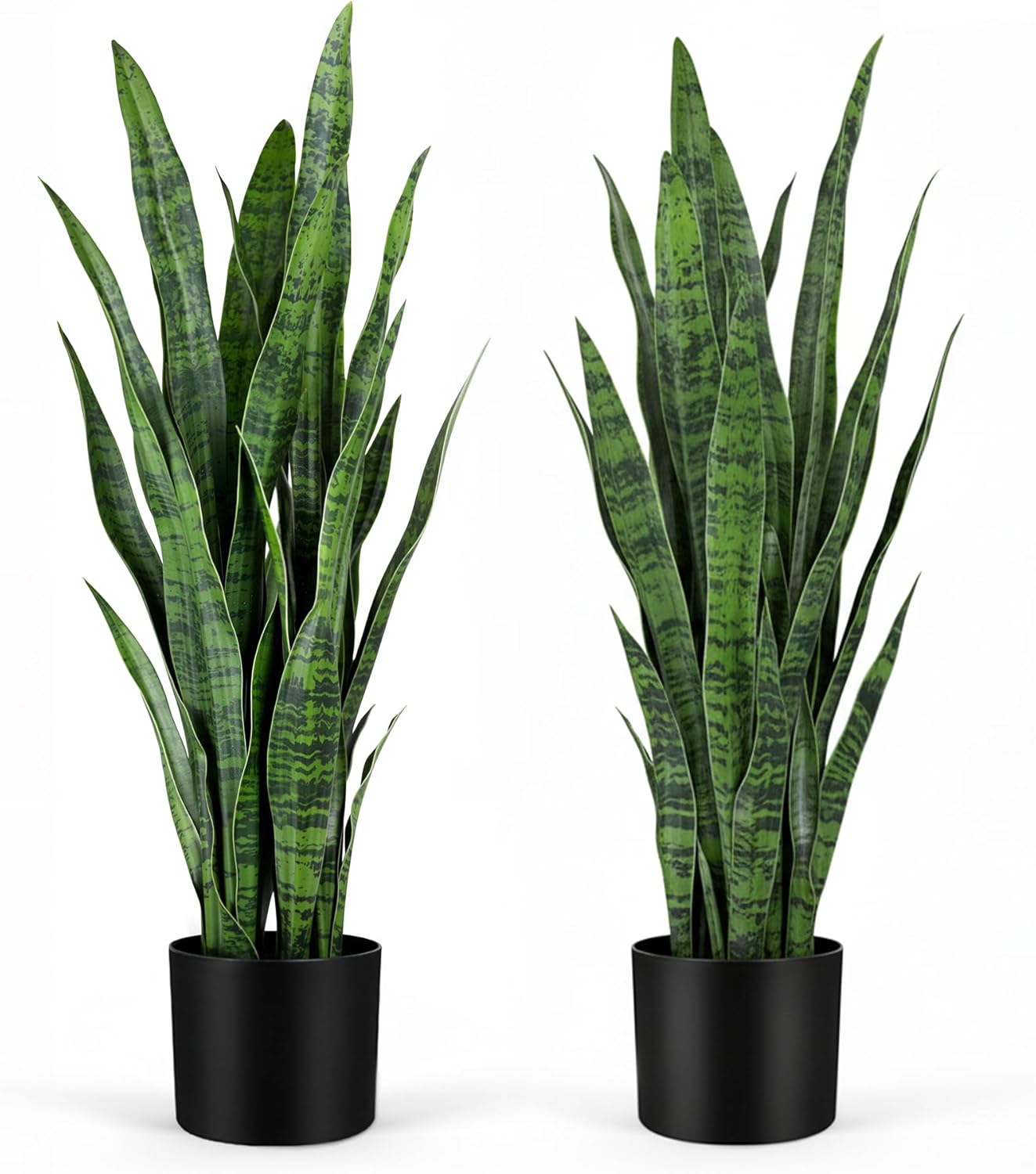 3ft 2-Pack Artificial Snake Plant - Thick Lifelike Leaves, Faux Silk Sansevieria for Indoor Home & Garden Decor, 35in Potted Fake Mother-in-Law's Tongue Plants, Green
