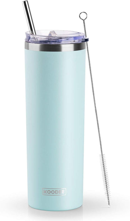 20 oz Skinny Tumbler - Stainless Steel Double Wall Insulated Slim Water Cup With Straw and Lids (Yellow)