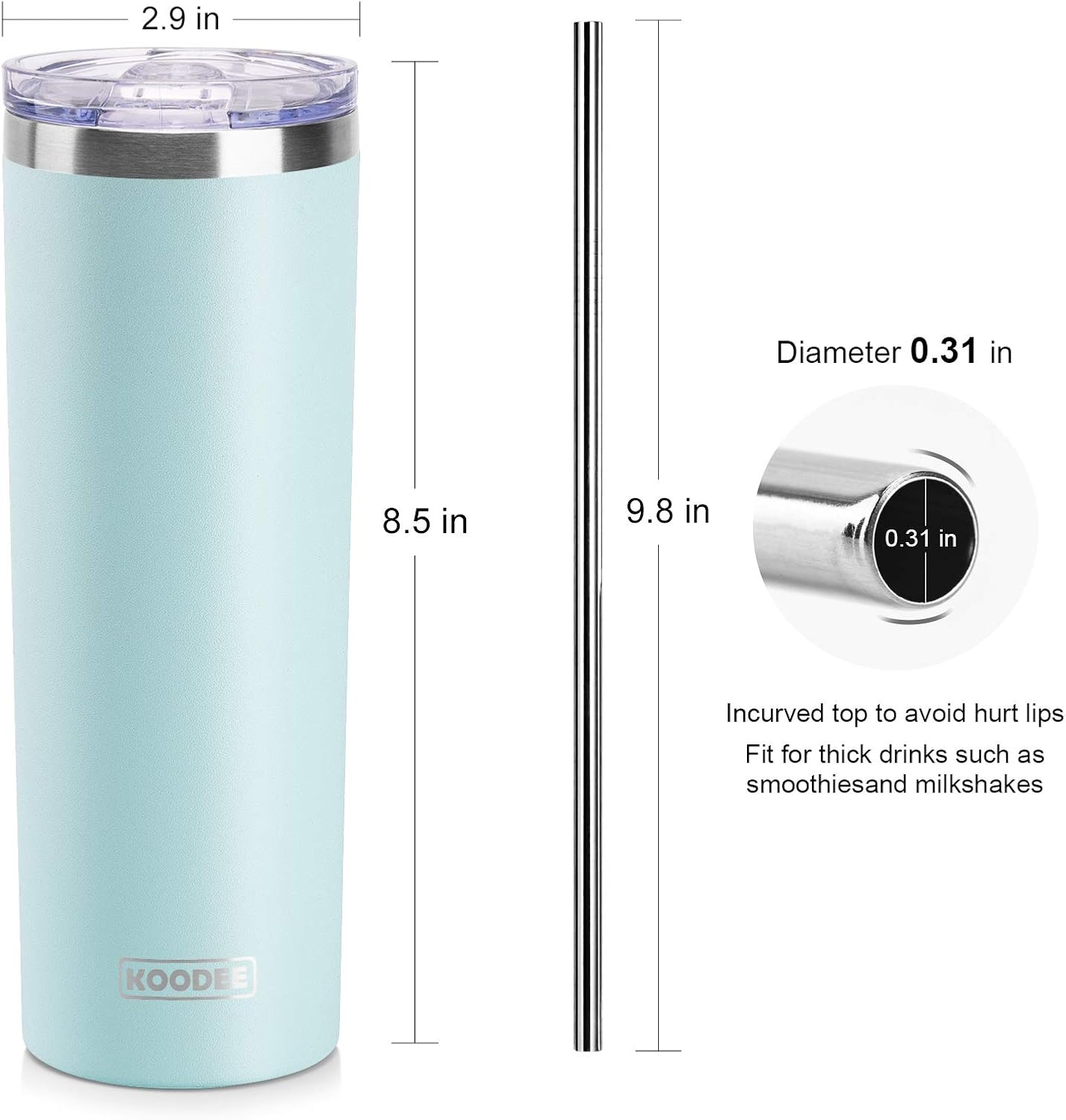 20 oz Skinny Tumbler - Stainless Steel Double Wall Insulated Slim Water Cup With Straw and Lids (Yellow)