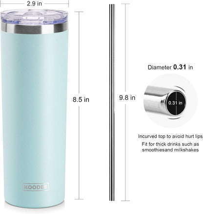 20 oz Skinny Tumbler - Stainless Steel Double Wall Insulated Slim Water Cup With Straw and Lids (Yellow)