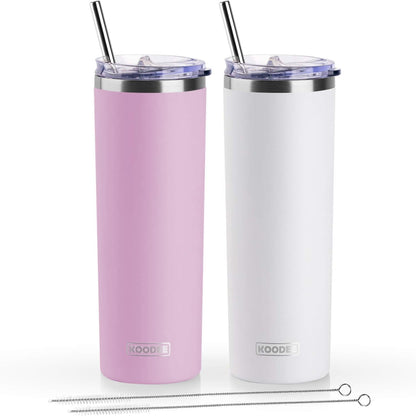 20 oz Skinny Tumbler - Stainless Steel Double Wall Insulated Slim Water Cup With Straw and Lids (Yellow)