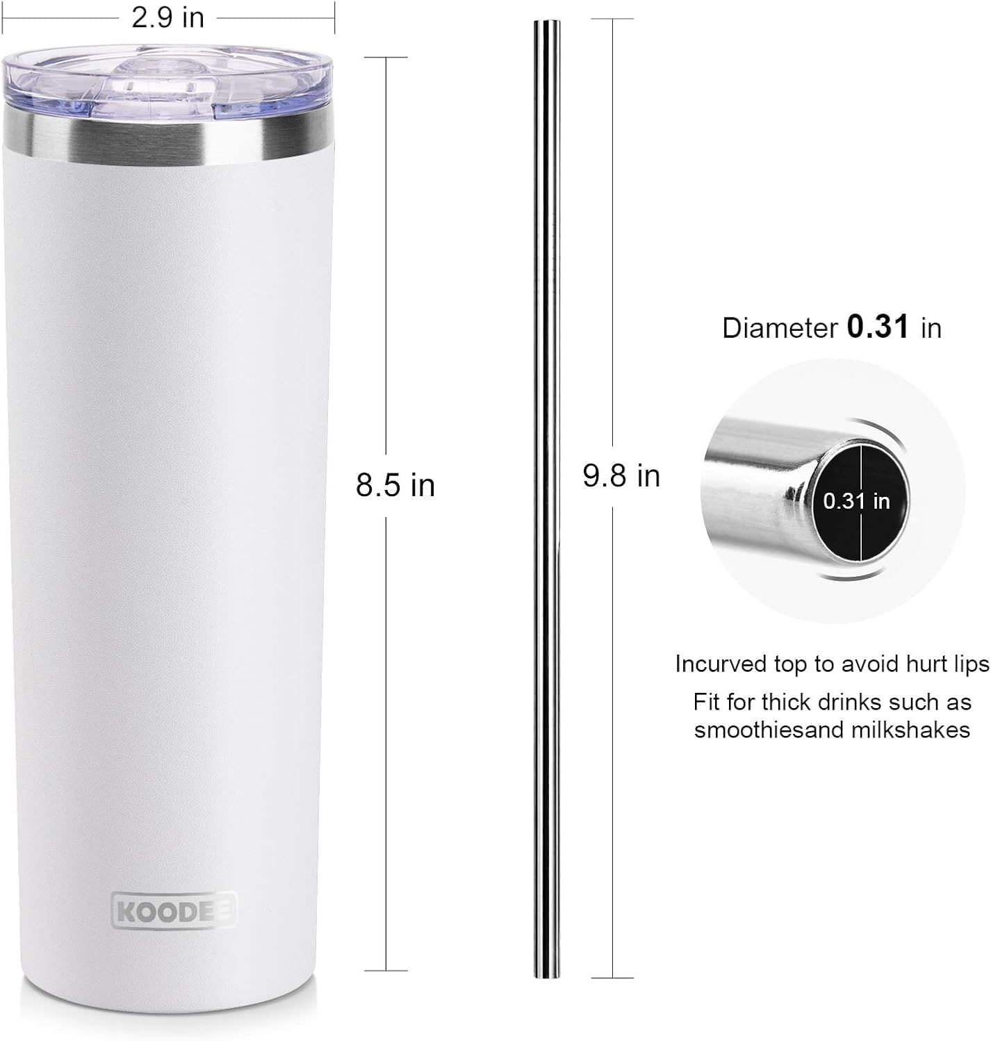 20 oz Skinny Tumbler - Stainless Steel Double Wall Insulated Slim Water Cup With Straw and Lids (Yellow)