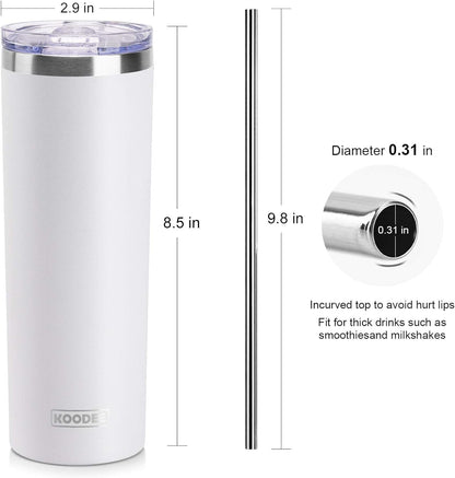 20 oz Skinny Tumbler - Stainless Steel Double Wall Insulated Slim Water Cup With Straw and Lids (Yellow)