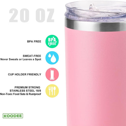 20 oz Skinny Tumbler - Stainless Steel Double Wall Insulated Slim Water Cup With Straw and Lids (Yellow)