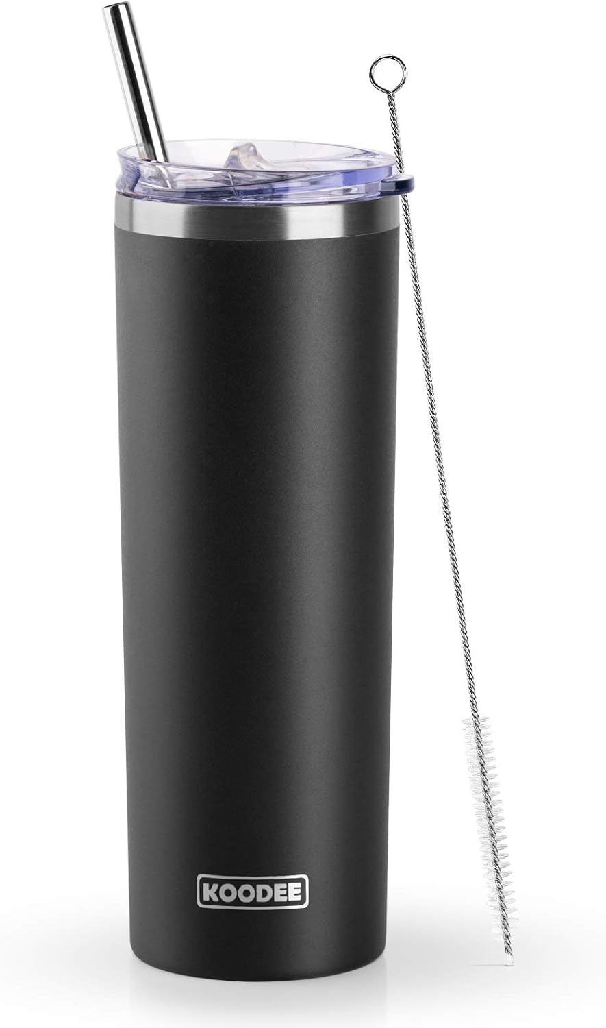 20 oz Skinny Tumbler - Stainless Steel Double Wall Insulated Slim Water Cup With Straw and Lids (Yellow)