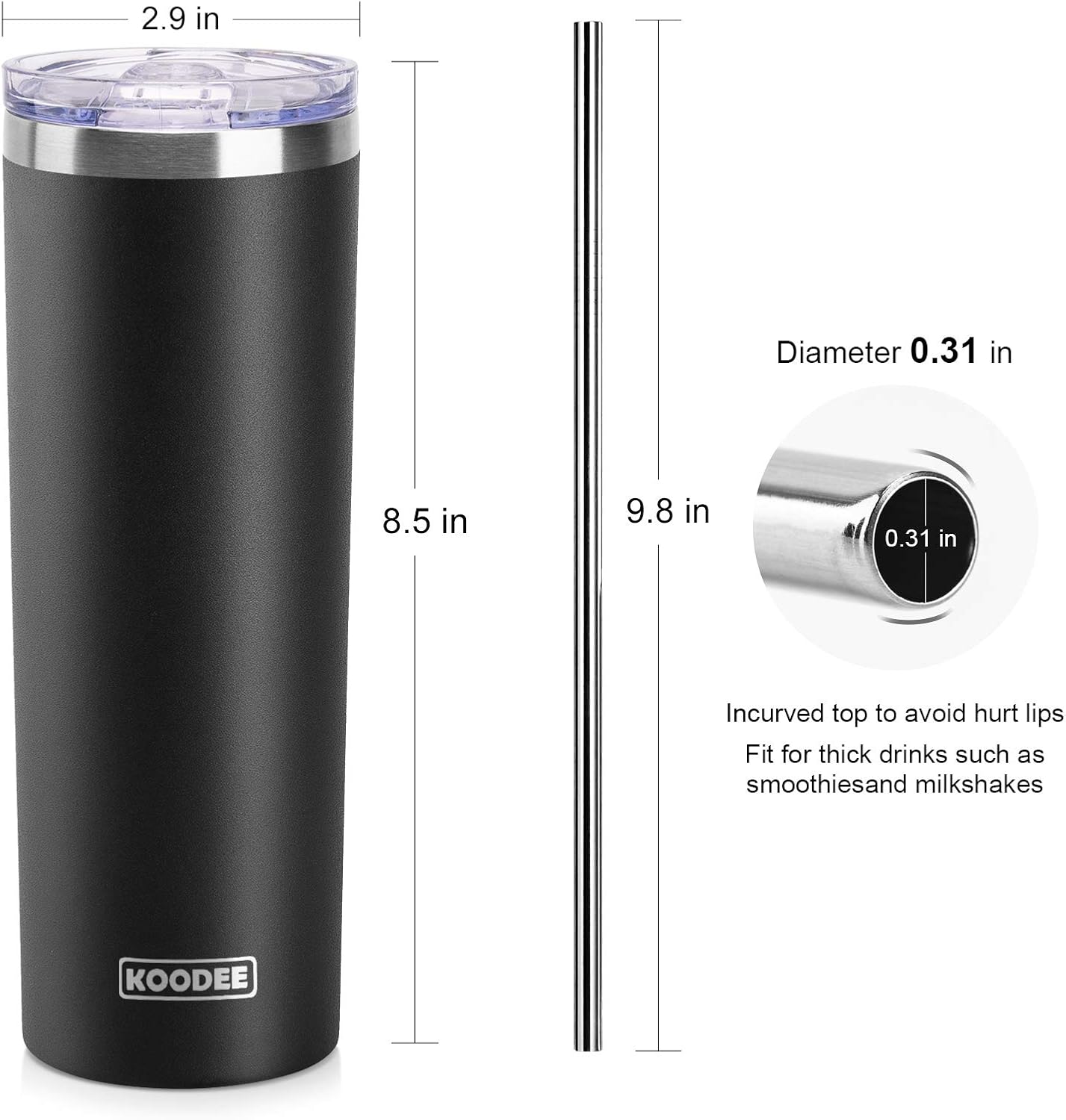 20 oz Skinny Tumbler - Stainless Steel Double Wall Insulated Slim Water Cup With Straw and Lids (Yellow)