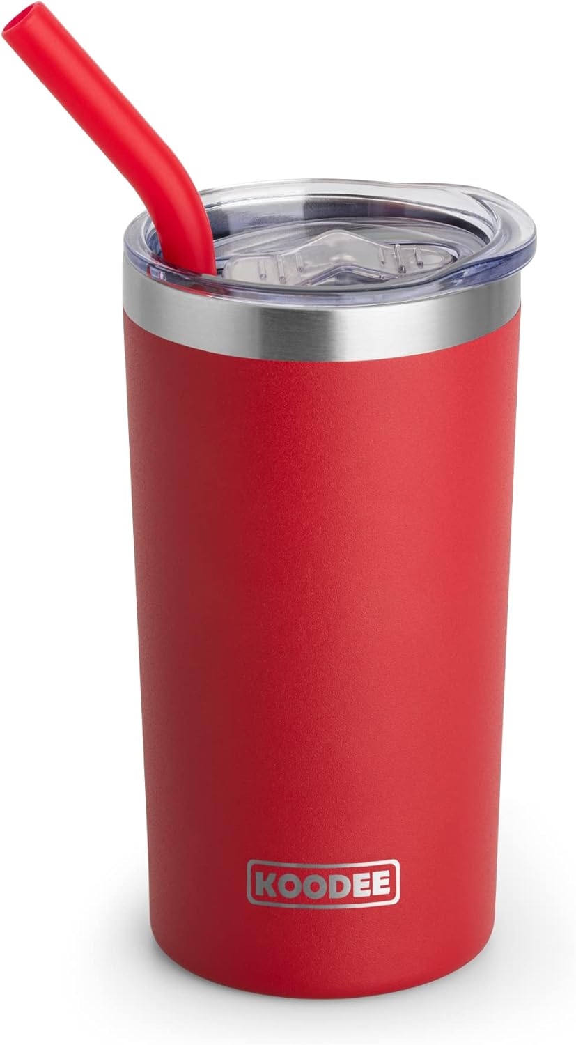 20 oz Skinny Tumbler - Stainless Steel Double Wall Insulated Slim Water Cup With Straw and Lids (Yellow)